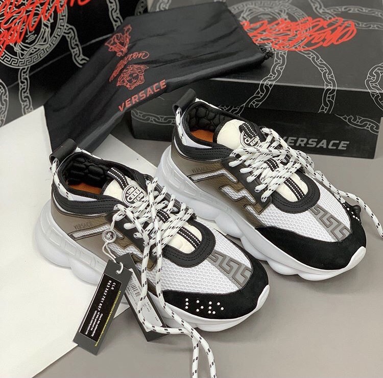VERSACE CHAIN REACTION SNEAKER (BLACK+WHITE) – Enzo Clothing Store
